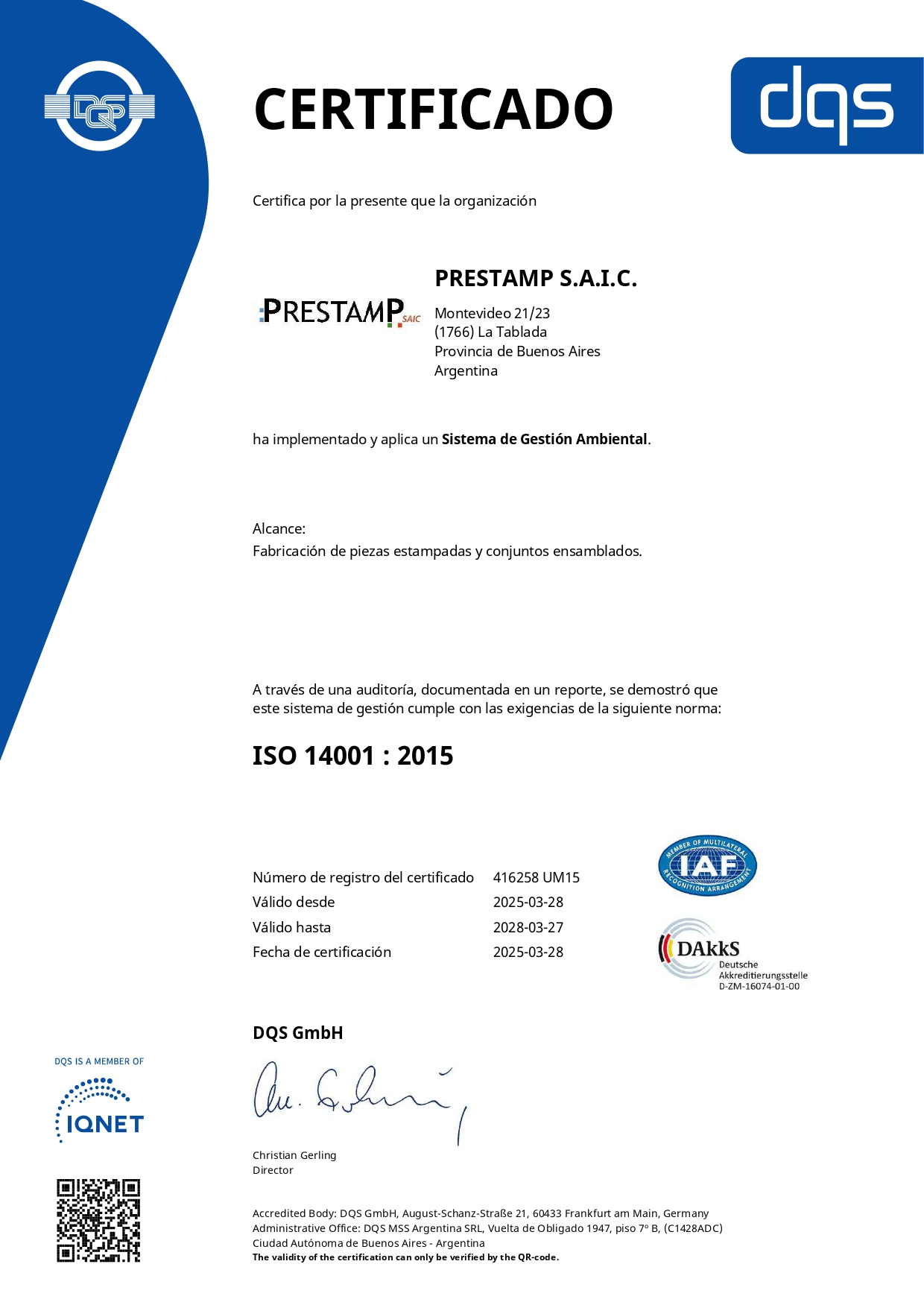 Certificado ISO 14001